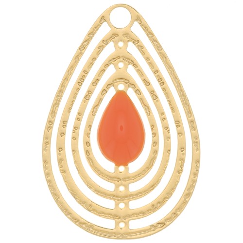 Dije gota calado con resina epoxi 18x12 mm - Dorado - Naranja x1