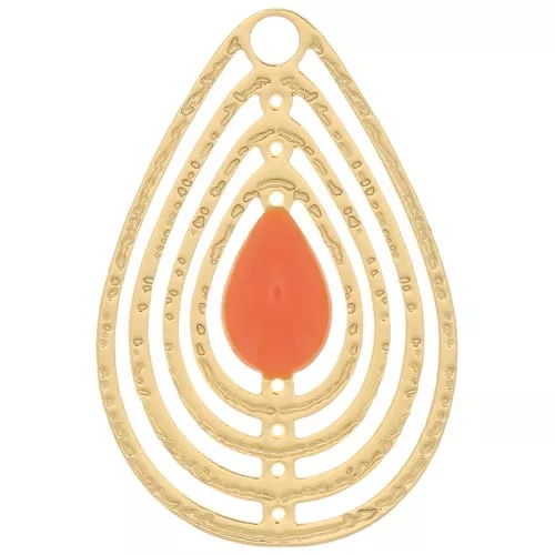 Dije gota calado con resina epoxi 18x12 mm - Dorado - Naranja x1