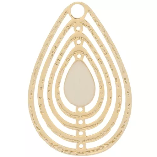 Dije gota calado con resina epoxi 18x12 mm - Dorado - Crema x1