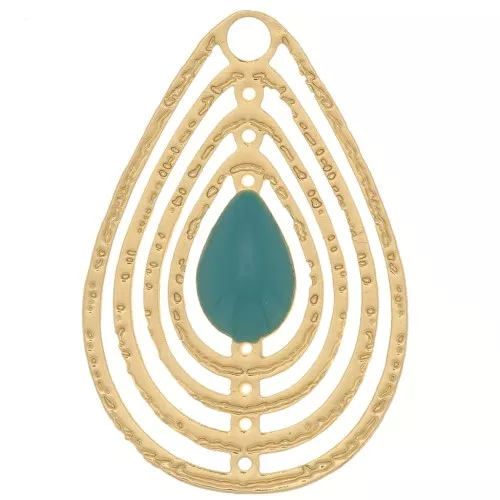 Dije gota calado con resina epoxi 18x12 mm - Dorado - Green Turquesa x1