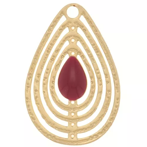 Dije de gota calada con resina epoxi 18x12 mm - Dorado - Rojo oscuro x1