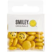Surtido de 35 cuentas planas redondas Smiley® de 12 mm - Amarillo - Negro