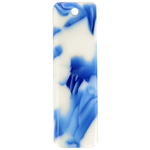 Colgante rectangular de 27 x 8 mm de acetato - Efecto marmolado azul oscuro - Marfil x1