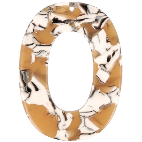 Colgante ovalado hueco de acetato 47x35 mm - Carey - Ocre - Blanco x1