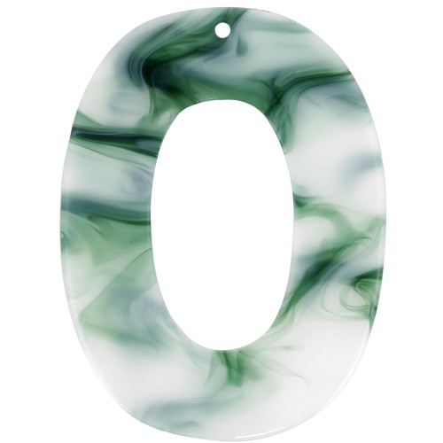 Colgante hueco ovalado de acetato 47x35 mm - Verde oscuro jaspeado - Blanco x1