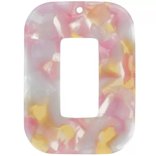 Colgante Rectángulo calado de Acetato 40x30mm Imitación tortuga Rosa nacarado Miel