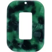 Colgante Rectángulo calado de Acetato 40x30mm Imitación tortuga Verde oscuro Negro