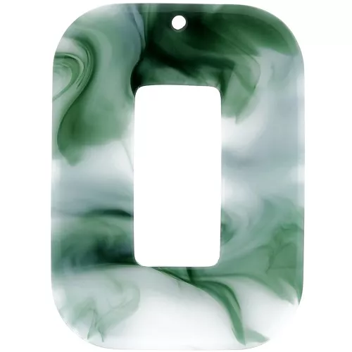 Colgante hueco rectangular de acetato 40x30 mm - Verde oscuro jaspeado - Blanco x1