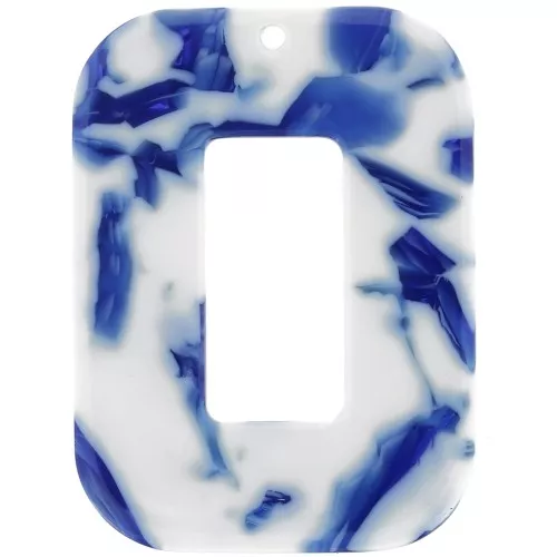 Colgante Rectángulo Hueco Acetato 40x30 mm - Azul Oscuro Jaspeado - Marfil x1