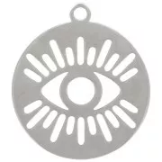 Breloque ronde 12 mm - motif oeil ajouré - Acier inoxydable 316L x1