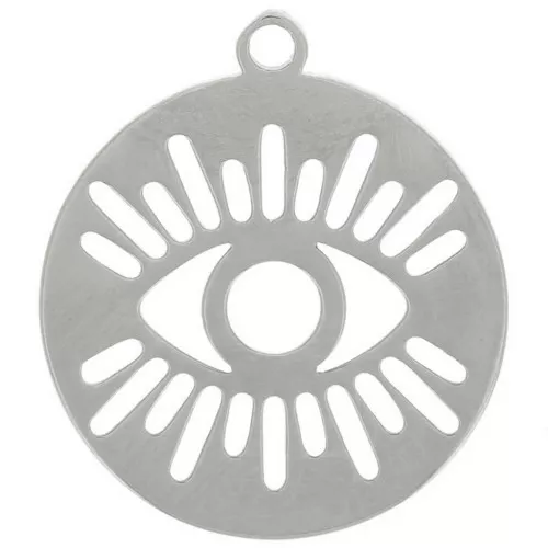 Breloque ronde 12 mm - motif oeil ajouré - Acier inoxydable 316L x1