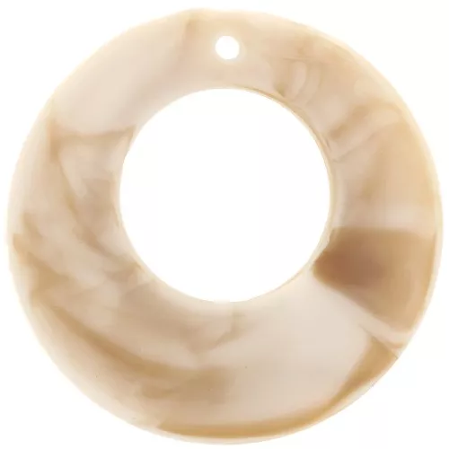 Colgante círculo calado de resina 38 mm - Marmoleado Beige - Marrón mat x1
