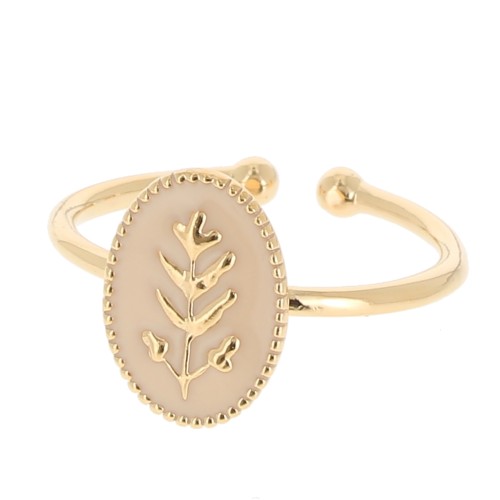 Anillo ovalado ajustable y motivo de hoja de resina epoxi - Dorado oro fino - Nude x1