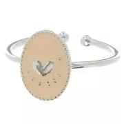 Anillo ovalado ajustable y motivo de corazón de resina epoxi - Chapado en plata fina - Nude