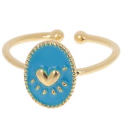 Anillo ovalado ajustable con resina epoxi - motivo de corazón - Dorado con oro fino - Azul|raw }}