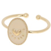 Anillo ovalado ajustable con motivo de corazón en resina epoxi - Dorado fino - Nude|raw }}