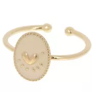 Anillo ovalado ajustable con motivo de corazón en resina epoxi - Dorado fino - Nude