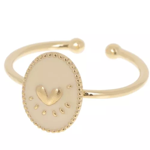 Anillo ovalado ajustable con motivo de corazón en resina epoxi - Dorado fino - Nude