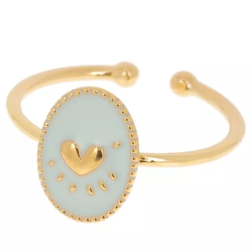 Anillo ovalado ajustable y diseño de corazón de resina epoxi Dorado con oro fino - Azul cielo