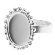 Anillo bolas diamantado - cabujón fondo planoo 14x10 mm Talla 54 a 58 - Plata 925|raw }}