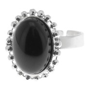 Anillo bolas diamantado - cabujón fondo planoo 14x10 mm Talla 54 a 58 - Plata 925