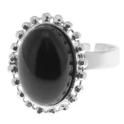 Anillo bolas diamantado - cabujón fondo planoo 14x10 mm Talla 54 a 58 - Plata 925