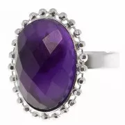 Anillo bolas diamantado - cabujón fondo plano 18x13 mm Tamaño 54 a 58 - Plata 925
