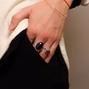 Anillo bolas diamantado - cabujón fondo plano 18x13 mm Tamaño 54 a 58 - Plata 925