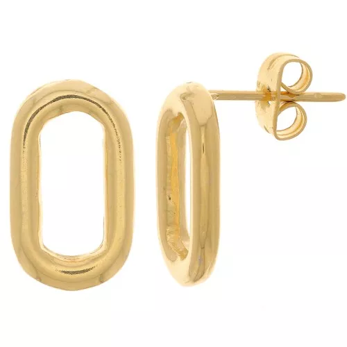 Pendiente design ovalado redondo 16x9 mm - Dorado con oro fino x2