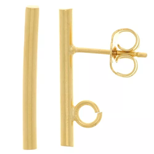 Pendientes de barra redonda 20x2 mm - anilla abierta - Dorado con oro fino x2