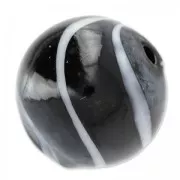 Redonda vidrio soplado 20 mm Negro estriada Blanco x1