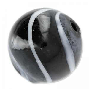 Redonda vidrio soplado 20 mm Negro estriada Blanco x1