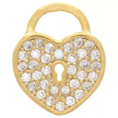 Charm candado corazón con óxido de zirconio 12x10 mm - Dorado - Cristal x1