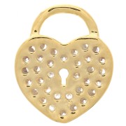 Charm candado corazón con óxido de zirconio 12x10 mm - Dorado - Cristal x1