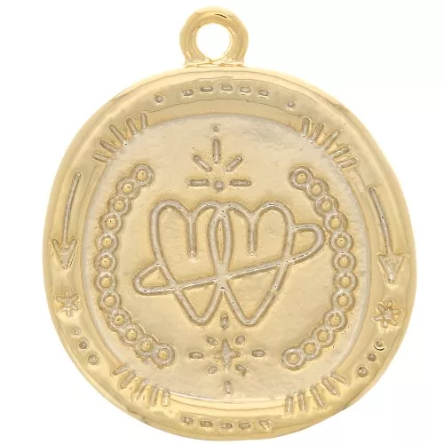Colgante redondo de textura irregular 18 mm - diseño de corazón entrelazado - Dorado x1