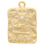 Colgante Rectángulo Martillado 19x13mm con  óxido de zirconio Egipcio - Dorado - Cristal x1