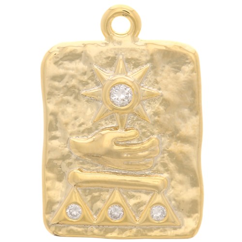 Colgante Rectángulo Martillado 19x13mm con  óxido de zirconio Egipcio - Dorado - Cristal x1