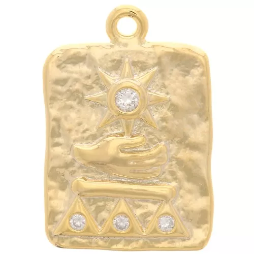 Colgante Rectángulo Martillado 19x13mm con  óxido de zirconio Egipcio - Dorado - Cristal x1
