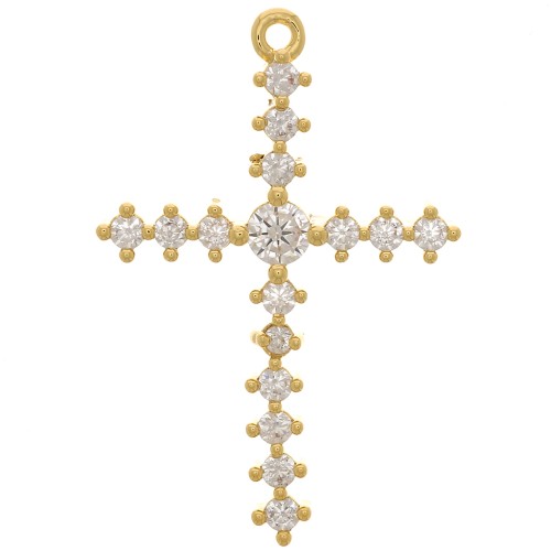 Colgante cruz 23.5x16.5mm con óxidos de circonio - Dorado con oro fino - Cristal x1