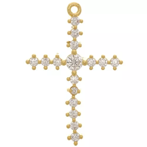 Colgante cruz 23.5x16.5mm con óxidos de circonio - Dorado con oro fino - Cristal x1