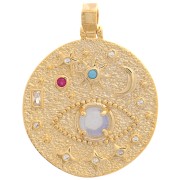 Colgante redondo irregular 27 mm - ojo y estrellas con  óxido de zirconio - Dorado - Multicolor|raw }}