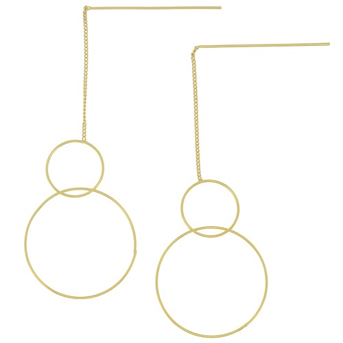 Pendientes de cadena curvada 83 mm - doble aro - Chapado en oro x2