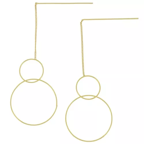 Pendientes de cadena curvada 83 mm - doble aro - Chapado en oro x2