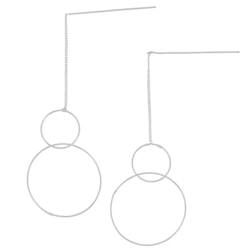 Pendientes de cadena - doble círculo - Chapado en plata fina