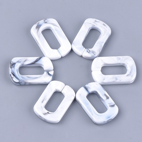 Eslabón rectangular acrílico 30x20 mm - Blanco jaspeado - Gris x1