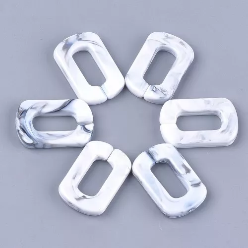 Eslabón rectangular acrílico 30x20 mm - Blanco jaspeado - Gris x1