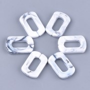 Eslabón rectangular acrílico 30x20 mm - Blanco jaspeado - Gris x1