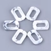 Eslabón rectangular acrílico 30x20 mm - Blanco jaspeado - Gris x1