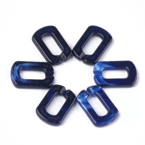 Eslabón rectangular acrílico 30x20 mm - Marbré Bleu nuit - Blanc x1