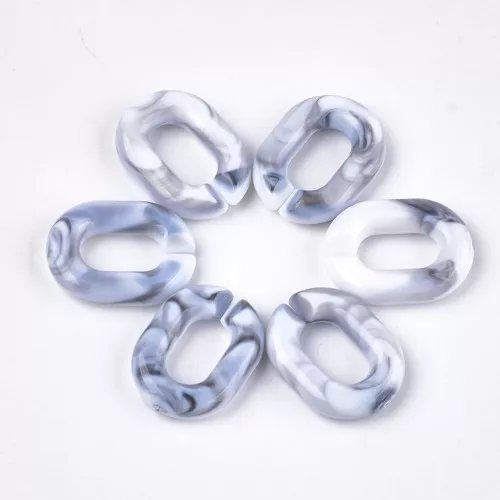 Eslabón ovalado acrílico 24x18 mm - Marbré Blanc - Gris x1